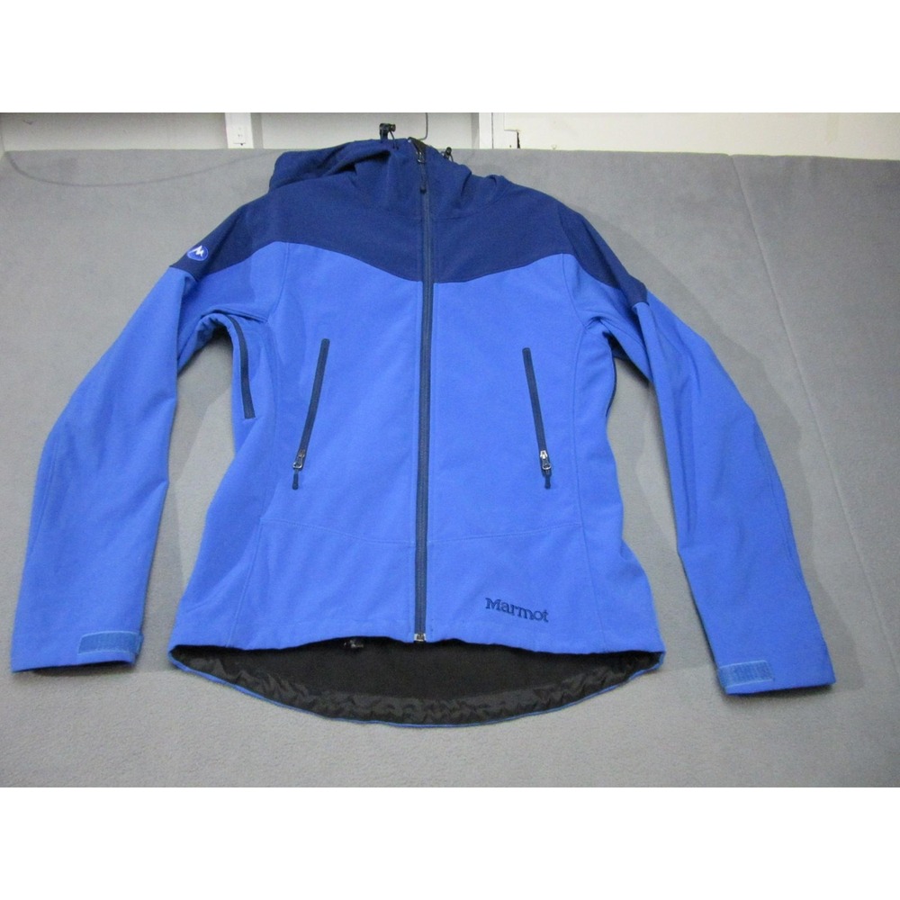 Marmot Jacket Women Medium Blue Excellent Polartec Softshell Hooded Zip M8555-2